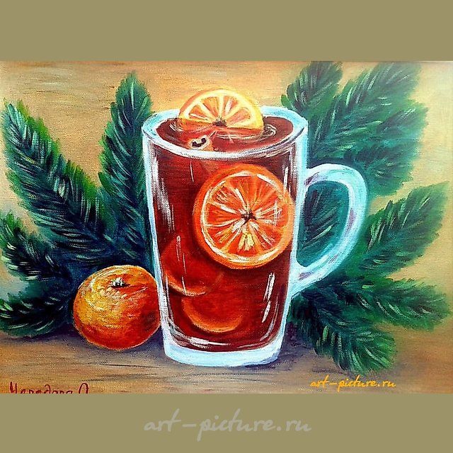 Warming mulled wine oil, canvas