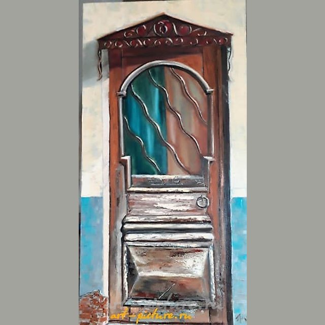 "Old door with a canopy in Tbilisi. Oil, canvas on stretcher."