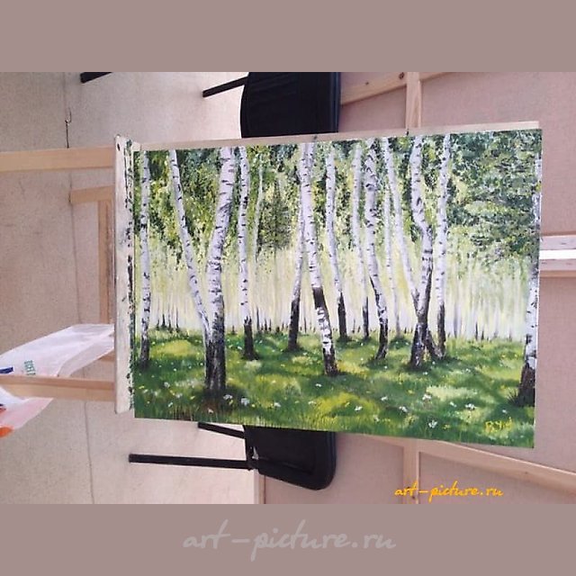 林间油画。画布