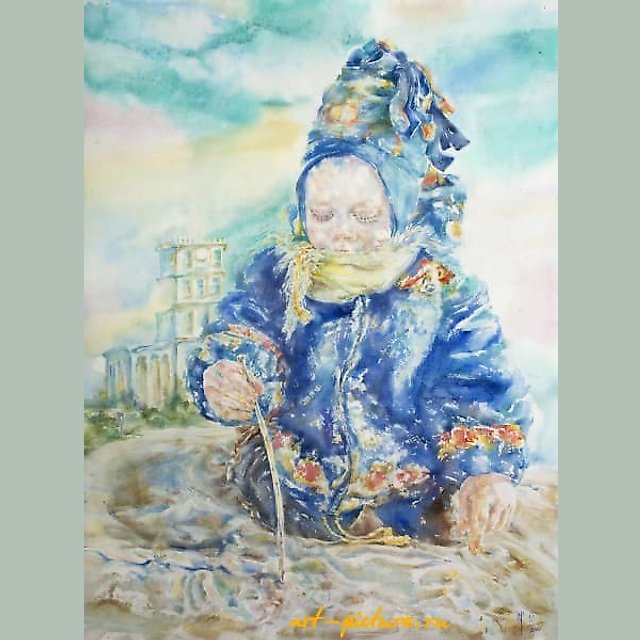Картинки на песке акварель, бумага 