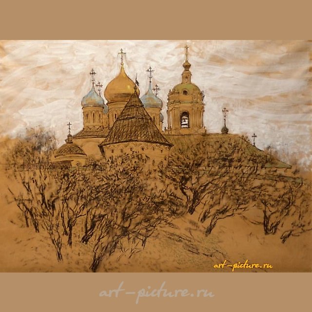 Ново-Спасский монастырь. Москва. Бумага, уголь, пастель.