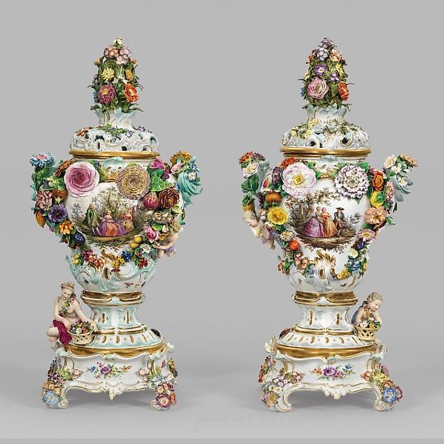 Two magnificent monumental Meissen potpourri vases.