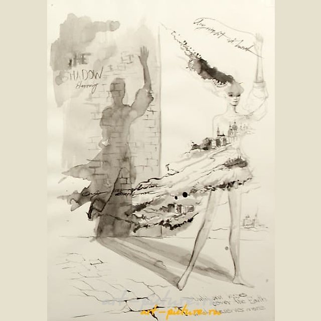 Тень её снов (The shadow of her dreams) бумага, тушь (paper, ink) 