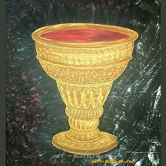 The translation of the text "Полный кубок Масло, акрил" into English is "Full cup Oil, acrylic."