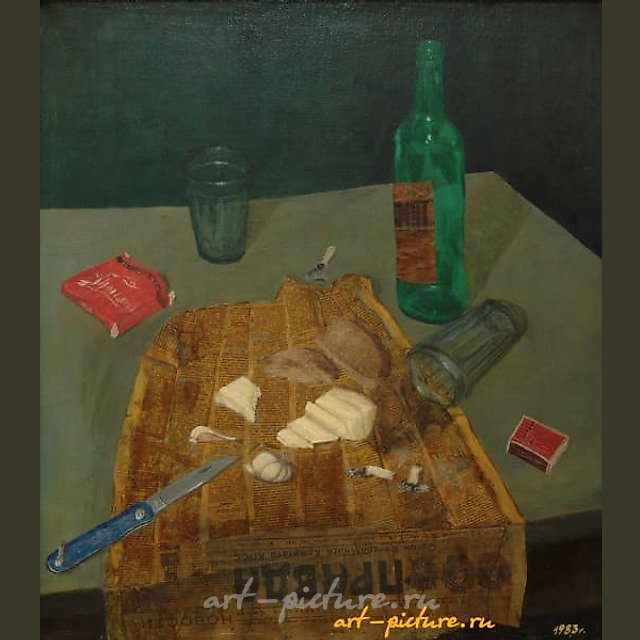 Натюрморт с вермутом смешанная, холст, масло, коллаж 