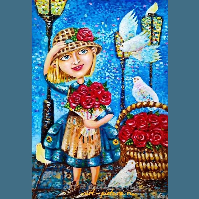 The translation of "Маша и голуби акрил" into English is "Masha and the Doves acrylic."