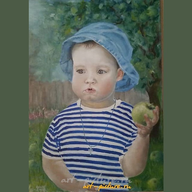 Мальчик с яблоком холст масло 