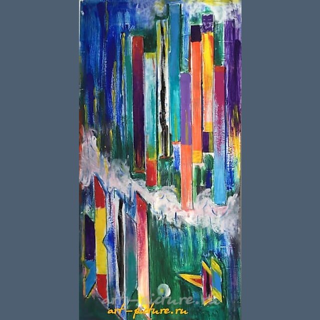Дождь над городом акрил, апликации 