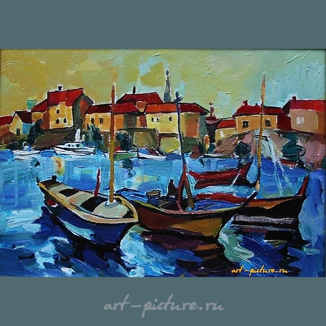 Лодки в Будве. Картон, масло. 22 х 30 см