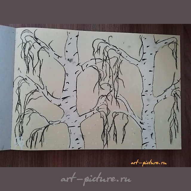 "Birches in Winter" Oil Pastel