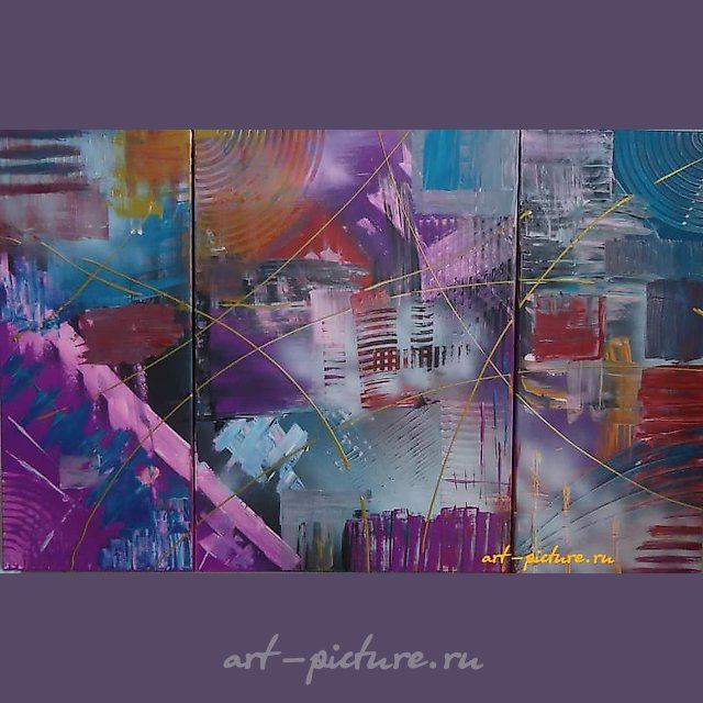 Magic City Modular Canvas (2 x 30x70, 1 x 50x70), acrylic, abstractionism