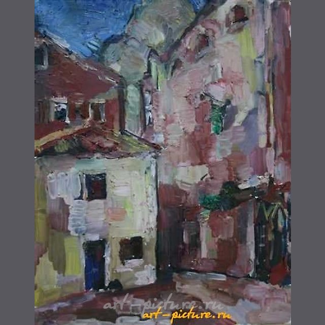 Черногория. Kotor. Пейзаж с белым домиком. Холст, масло. 62 х 49 см