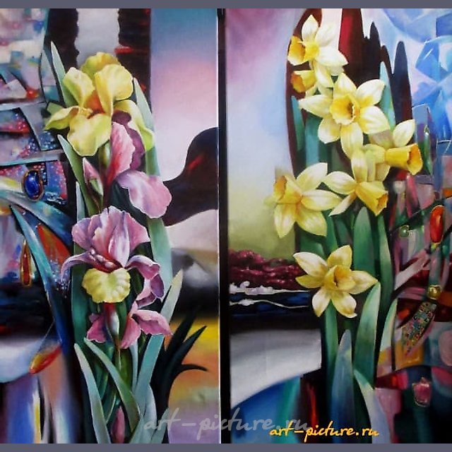 цветы (диптих) смешанная 