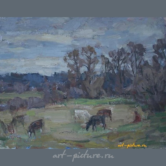 Октябрь. Стадо. Картон, масло. 40 х 50 см