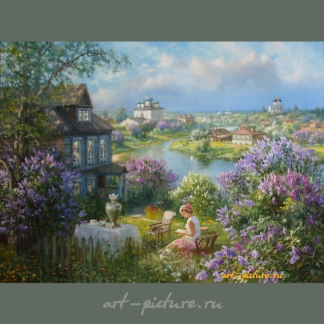 Домик в сиренях. масло, холст 