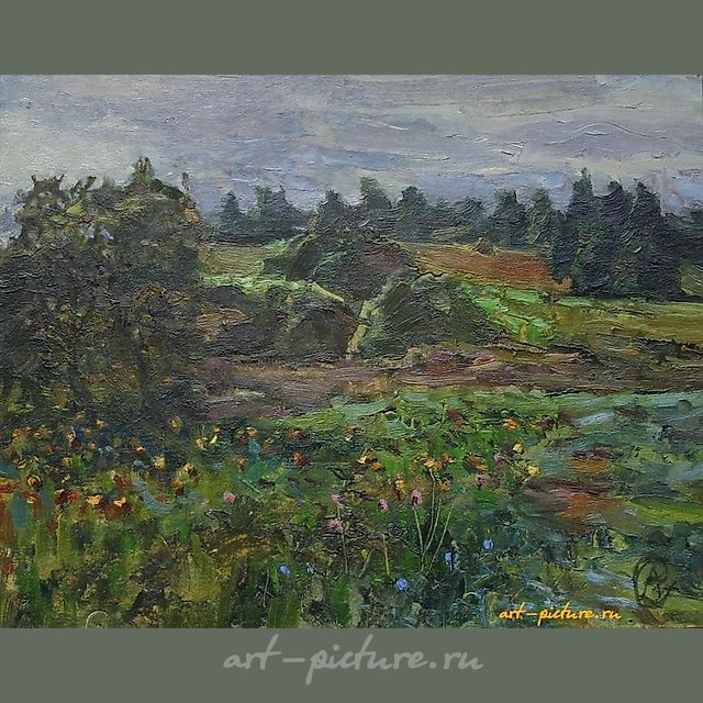夏末。纸板，油画。23 x 29 厘米