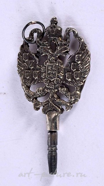 Антикварный русский серебряный ключ. 4,5 см x 2 см.