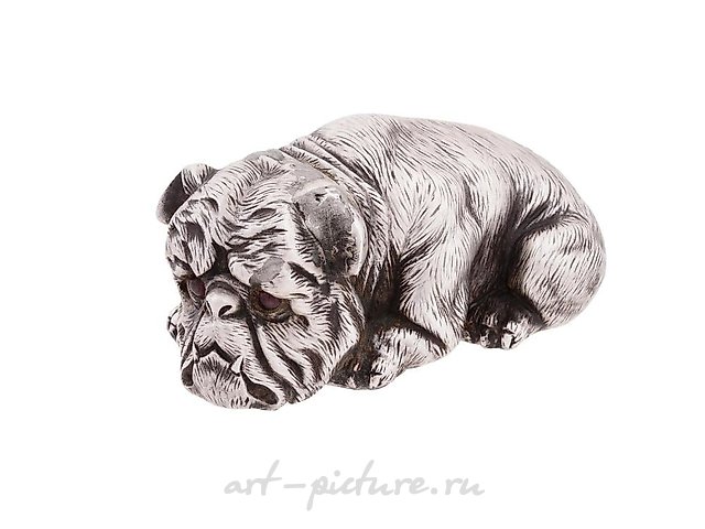 RUSSIAN 88 SILVER RUBY STONES BULL DOG FIGURINE