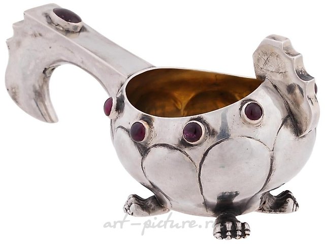 Русская серебряная чаша с фигурными камнями лазурита