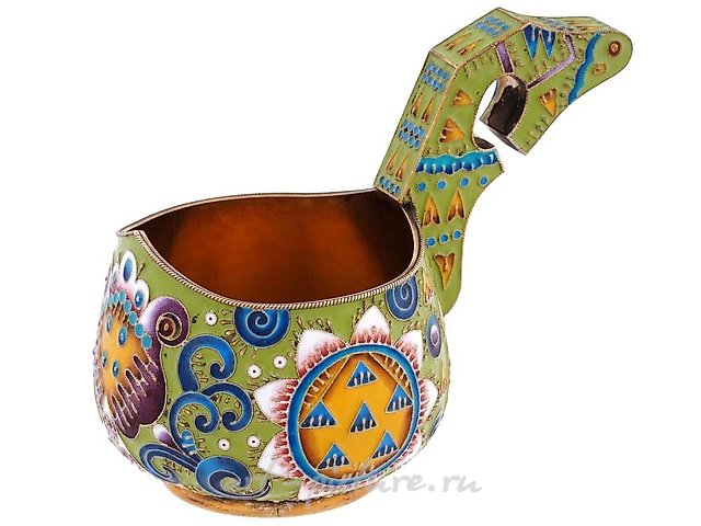 Ковш русский, позолоченный серебром 84 пробы и эмалью