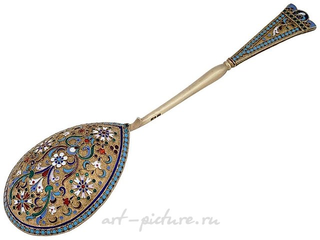 RUSSIAN 84 GILT SILVER AND CLOISONNE ENAMEL SPOON
