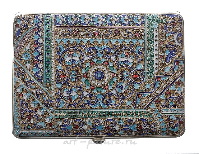 Russian silver-gilt and cloisonné cigarette case, with dense ...