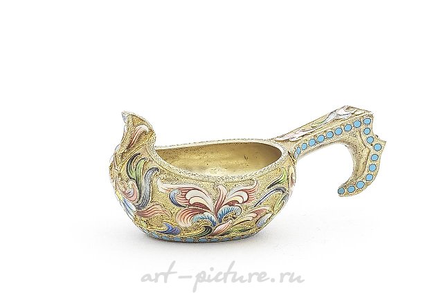 A small Russian silver-gilt and cloisonné enamel kovsh