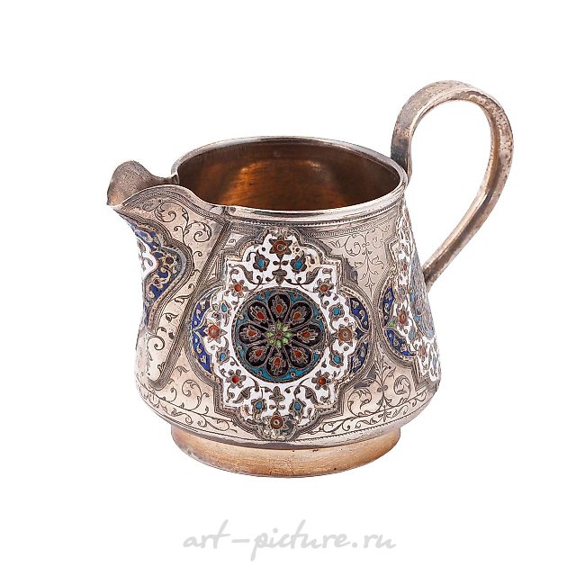 A Russian silver-gilt and champleve enamel milk jug