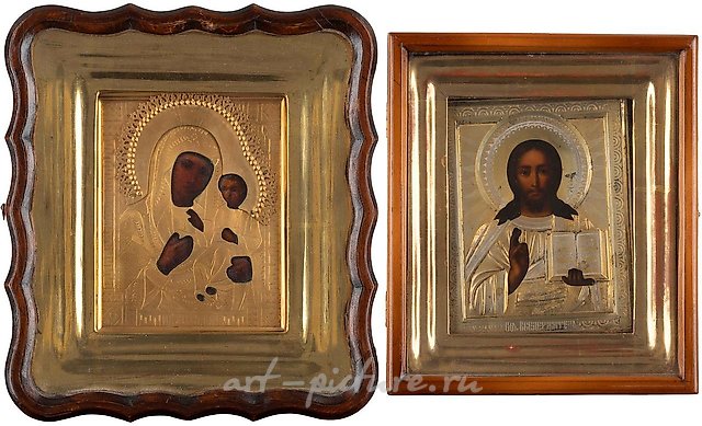 TWO ICONS WITH OKLAD WITHIN KYOT: CHRIST PANTOKRATOR AND THEOTOKOS