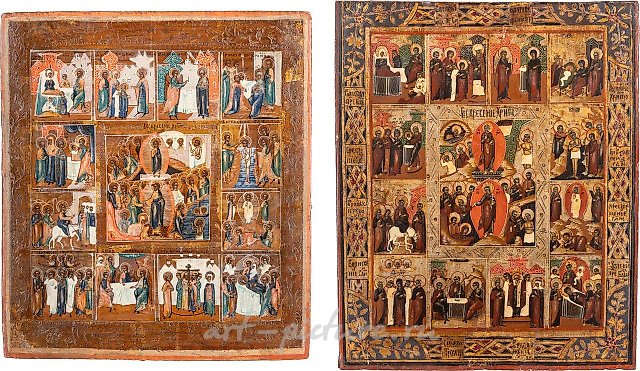 TWO FEAST DAY ICONS Russian, late 19th century Tempera on wood