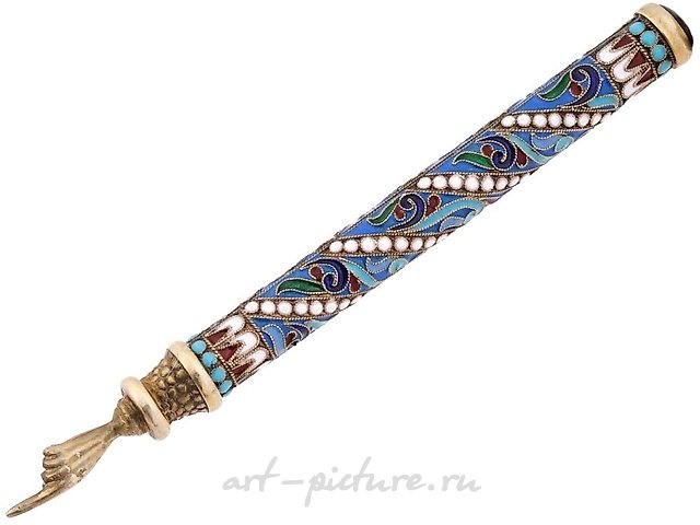 Серебряный еврейский указатель Торы с эмалью и кораллом