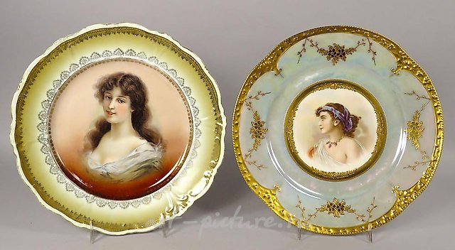 Две старинных фарфоровых тарелки Royal Vienna с портретом женщины