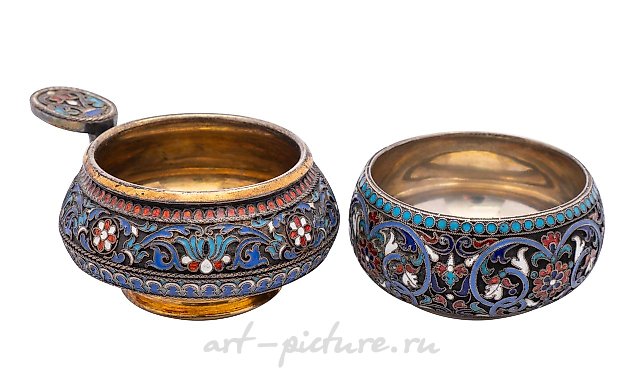 An Imperial Russian silver and enamel charka, maker Ivan Khl...