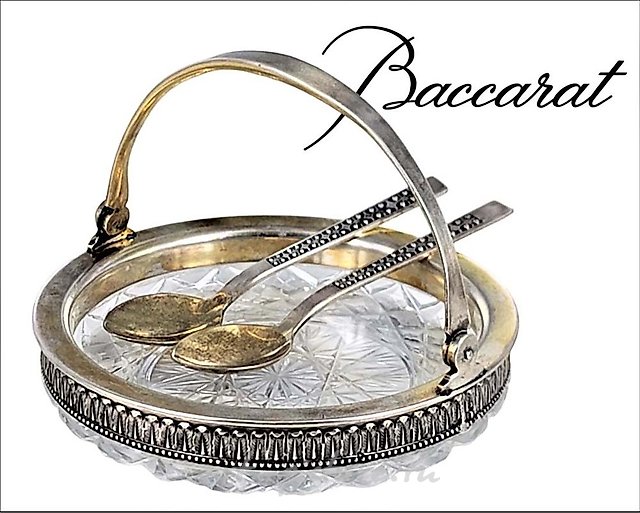 19th century Russian silver Baccarat crystal caviar platter