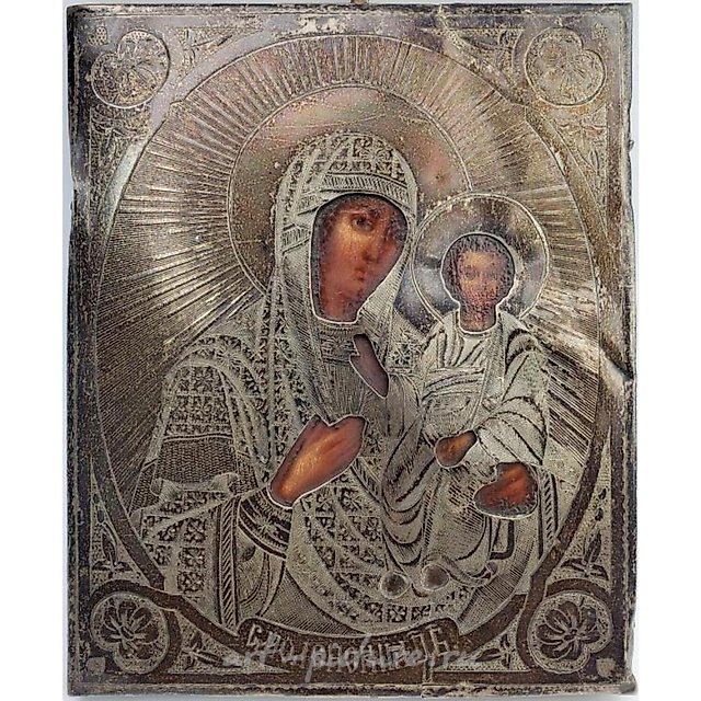 Антикварная русская икона из серебра 84-й пробы XIX века