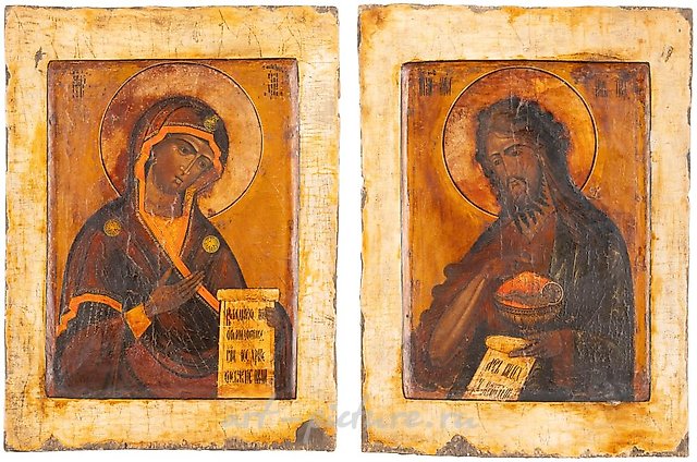 Пара больших икон, изображающих Богородицу и Иоанна Предтечу из Деисуса