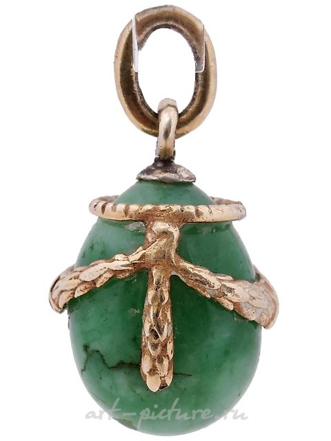 RUSSIAN GILT SILVER JADE EGG PENDANT WITH SNAKE
