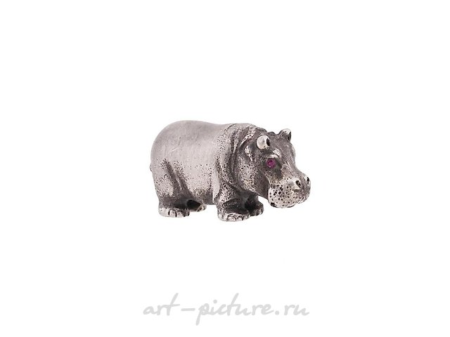 RUSSIAN 84 SILVER FIGURE OF HIPPO WITH RUBY EYES