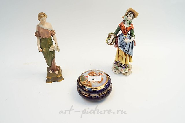 A Meissen style figure, a Royal Dux figure and a Vienna styl...