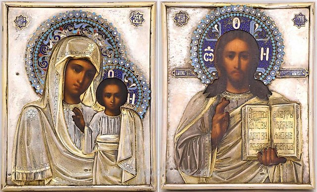 Russian wedding icons "Christ the Almighty" and "Our Lady Ho...