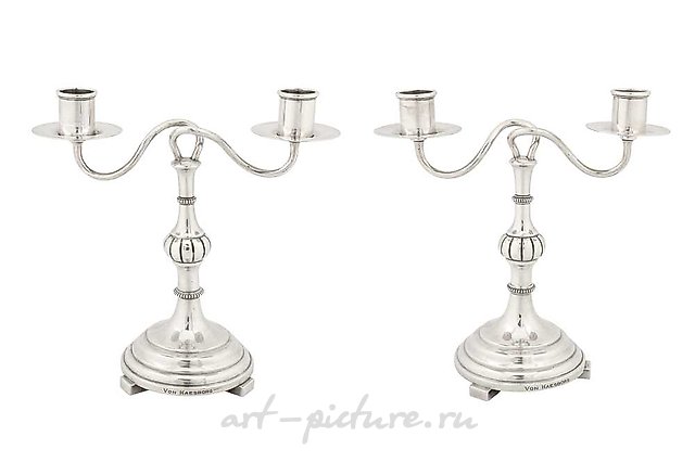 Пара серебряных двухсветных канделябров начала XX века
