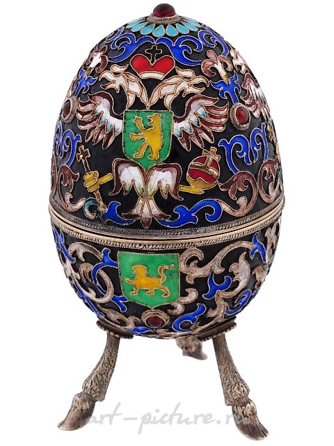 Русская серебряная яйцевидная шкатулка с эмалью в технике клоизонне