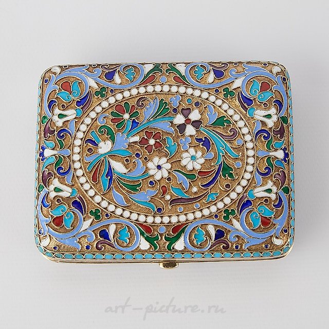 Серебряный эмалированный сигаретный кейс русского производства 1898-1908 гг.