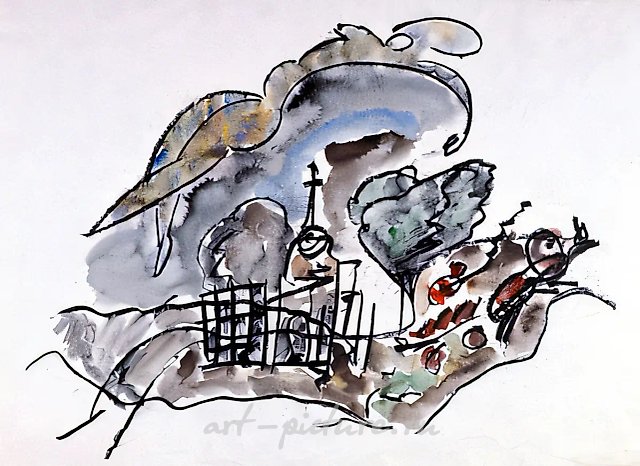 Подвыпившая деревня, 1960, бумага, акварель, соус, 42x65