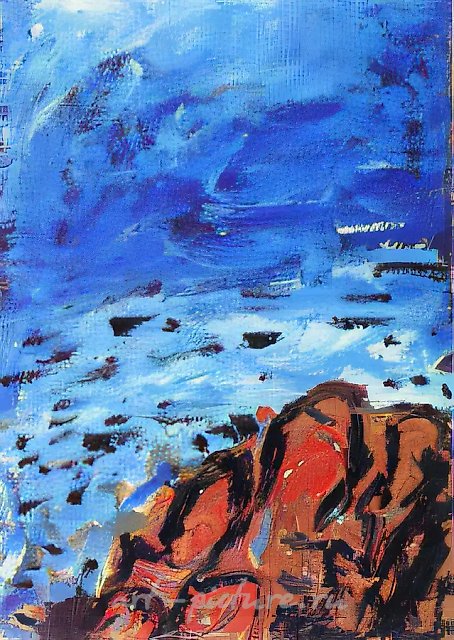 Океанский пляж, 1993, смешанная техника на картоне, 26x32