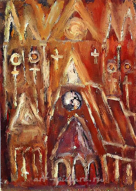 Храм. Воспоминание, 1994, смешанная техника на картоне, 51x40