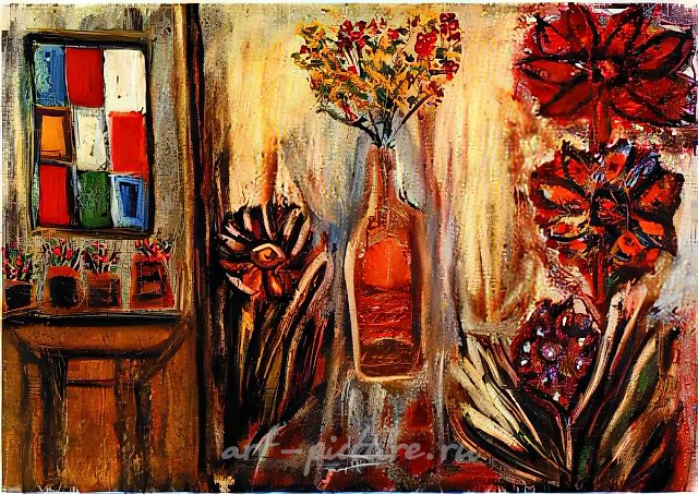 Замкнутый натюрморт, 1995, смешанная техника на картоне, 50x70