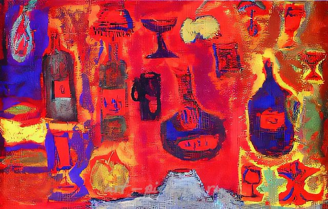 Бутылки, 1994, смешанная техника на картоне, 29x44