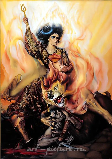 女神迦梨——玛希希恶魔的征服者，1990年，布面油画，100x70