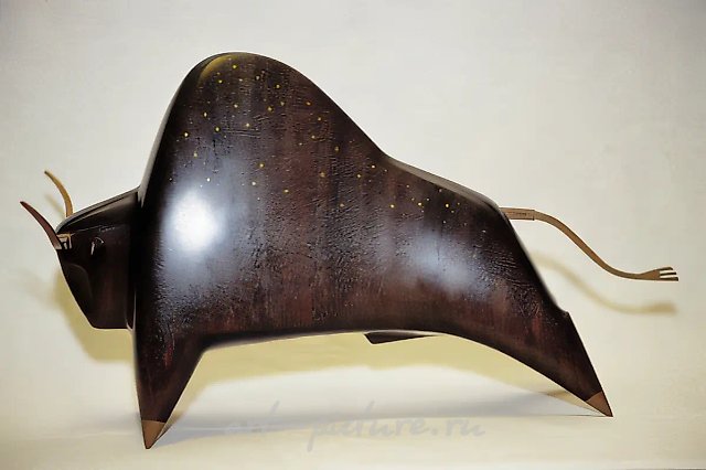 Bull, 1999, wood, metal, height 22 sm